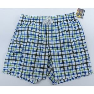 Joe Boxer Swim Shorts Trunks Men XXL Plaid White Brief Mesh Lining Pockets